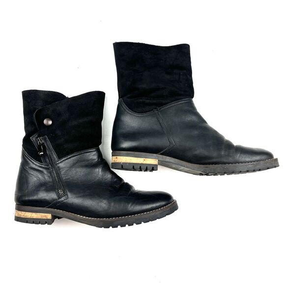 Fabianelli Black Leather Shearling Fold-Over Italian Made Moto Boots size 9.5 - Picture 2 of 8